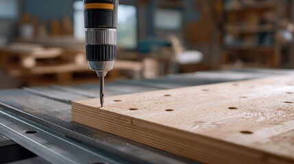 Close-up of Patterned Chipboard Being Fixed with a Needle Nose Drill in Workshop Setting