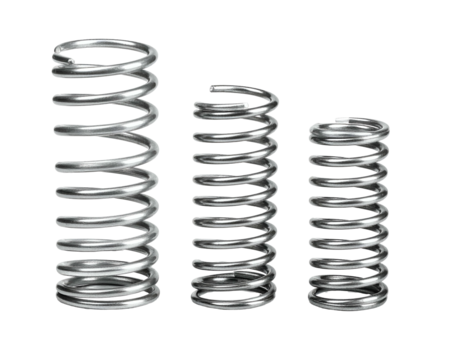 Three shiny, chrome-colored, coiled springs of varying heights against a black background