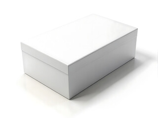 Blank white rectangular cardboard shoe box mockup isolated on white background. White paper cardboard shoebox template