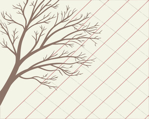 Bare tree branch against a grid pattern