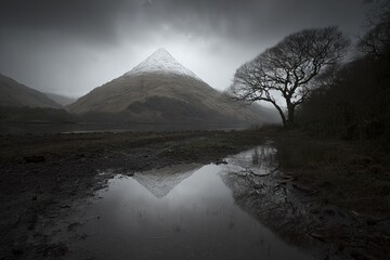Misty mountain reflection