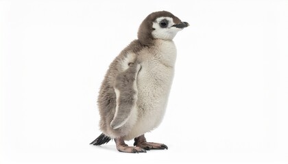 Realistic penguin chick isolated on white, representing polar wildlife and cute animals.