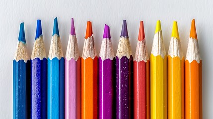 Minimalist flat lay of rainbow-colored pencils