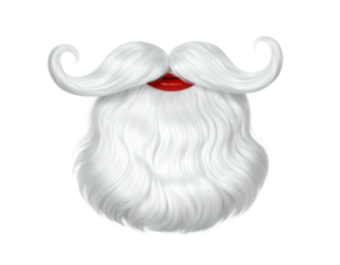 Isolated image of a fluffy white beard and mustache with red lips, on a black backdrop