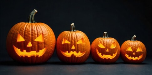 Artisan carved pumpkins Intricately carved pumpkins with creative designs, illuminated from within. Close up, eye level shot of several intricately carved pumpkins with unique, artistic designs. Warm