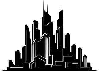 Minimalist Geometric City Skyline Silhouette Vector Illustration