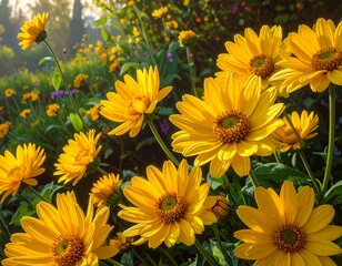 Sunny view of a yellow floral field basking in the sun
