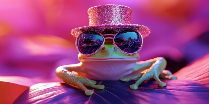 Cartoon frog wearing sunglasses and top hat