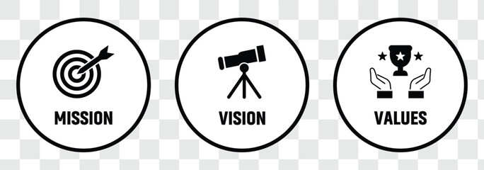 Mission vision values icon design, Business vision presentation. Conceptual Icons That Effectively Represent the Mission, Vision, and Core Value. eps 10