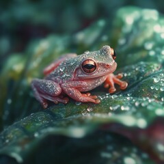 Obraz premium Close up view of frog on leaf