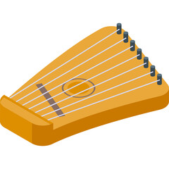 Acoustic Wooden Lyre Musical Instrument with Multiple Strings and Natural Wood Finish Isolated on White Background