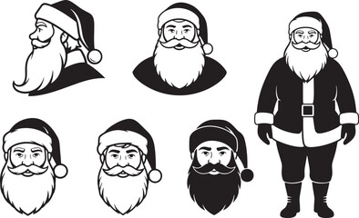 set of Santa icons isolated on transparent background, editable file