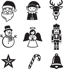 set of cartoon christmas icons isolated on transparent background, editable file
