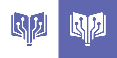 A modern logo combining an open book and circuit lines, symbolizing digital learning, knowledge, and technology.