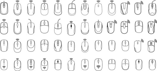 Computer mouse line Icon set in outline style for technology concepts