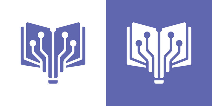 A modern logo combining an open book and circuit lines, symbolizing digital learning, knowledge, and technology.