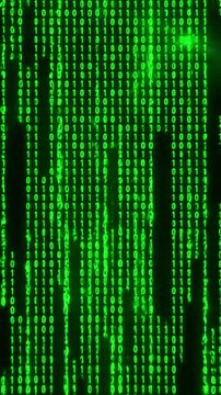 Green Screen matrix raining binary code black background animation scene 2 with distortion, overlay, glitch, static noise, scan lines on background, 4k animated video loop