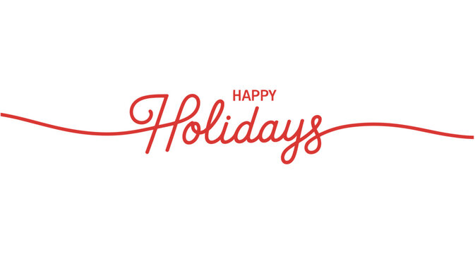 Happy Holidays festive greeting in elegant red script on white background, typography vector