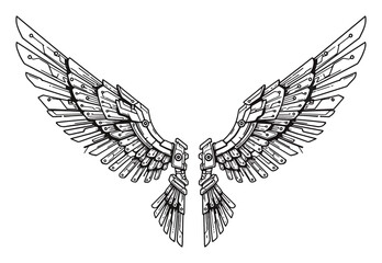 Obraz premium Minimalist Circuit Bird Wings Vector Art, Tech Feather Illustration, AI Robot Wings