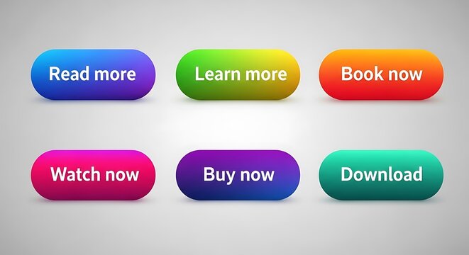 Colorful Call to Action Buttons for Website Design and User Interface.