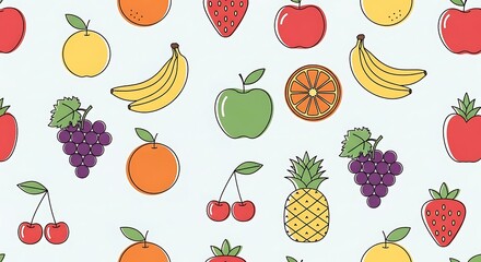 Colorful Fruit Pattern - A Vibrant and Healthy Food Illustration.