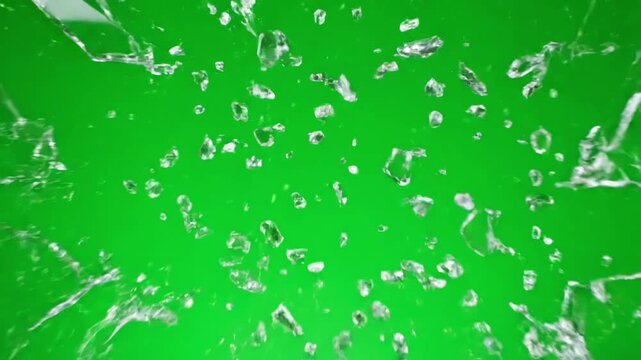 Green Screen glass broken splash with chroma key as background scene 1 distortion, overlay, glitch, static noise, scan lines on black background, 4k animated video loop