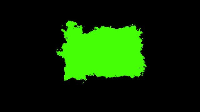 Transitions of green expanding paint stains on black backdrop Grunge Ink spreads and fills the screen. Beautiful green watercolor ink leak drops.