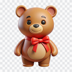 3D Teddy Bear Icon | Plush Toy, Cute Gift & Childhood Companion with Red Ribbon
