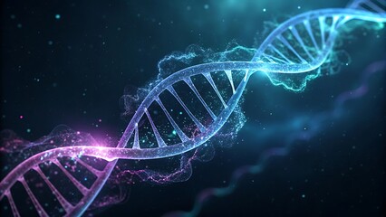 Futuristic DNA Helix with Glowing Particles - Genetic Engineering Concept