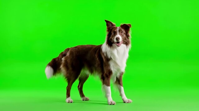 Green Screen dog dancing on a scene 2 with distortion, overlay, glitch, static noise, scan lines black background, 4k animated video loop