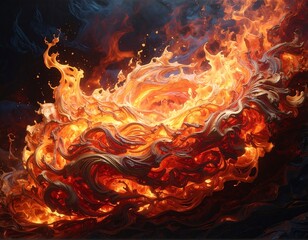A swirling mass of vibrant flames with striking orange and red hues