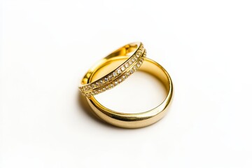 A gold wedding ring with diamonds