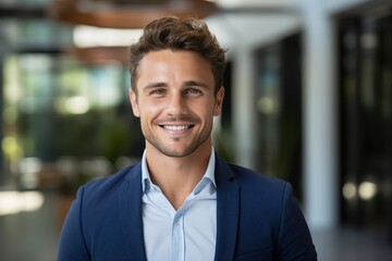 A man smiling in a blue suit