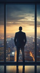 A man looking out a window at a