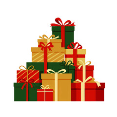 Fototapeta premium Festive pile of colorful gift boxes with ribbons, perfect for holiday celebrations and special occasions