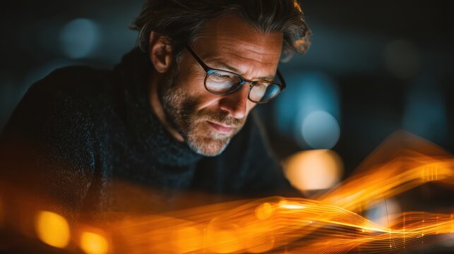 A student analyzes a complex economic model using a detailed graph in this educational image.