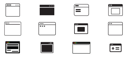 Browser window flat, line icons set . Design template with browser window for website and mobile app device. Internet page concept for desktop and smartphone vectors