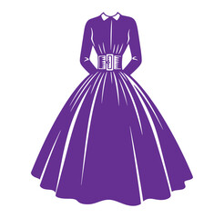 Fototapeta premium Elegant purple dress illustration showcasing vintage fashion design with a high neckline and wide skirt