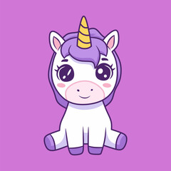 Cartoon Unicorn Sitting Cute Purple and White Style