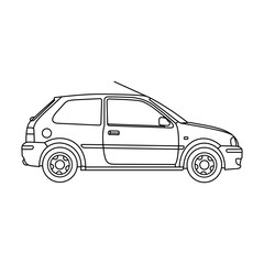 Simple Car Outline, Black and White Vehicle Illustration, Isolated on White