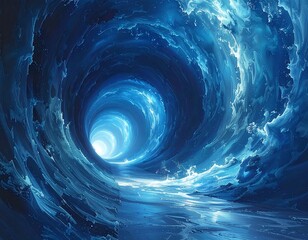 A swirling tunnel of blue ocean water, leading to a bright light