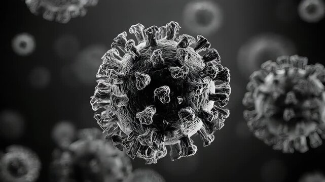 A scientifically accurate, monochromatic animation of viruses. Perfect for a realistic, documentary, or research aesthetic.