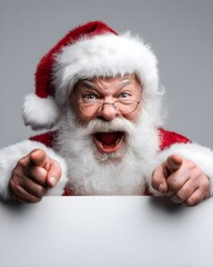 Naklejka premium Cheerful Santa Claus with Glasses Pointing and Smiling at Camera