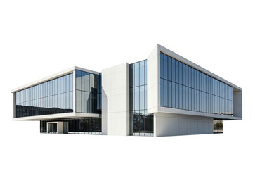 Obraz premium A modern office building with large glass windows and a white facade.