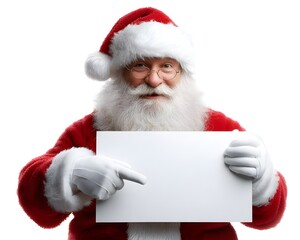 Naklejka premium Cheerful Santa Claus Holding Blank Sign for Holiday Messages