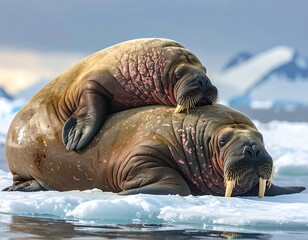 Two Large Brown Walruses Resting