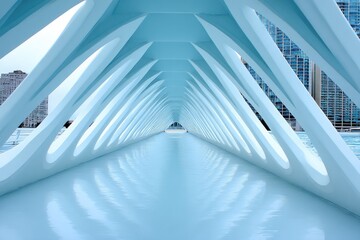 Obraz premium Light-blue architectural tunnel, modern design