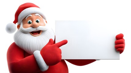 Cheerful Santa Claus Pointing to Blank Sign for Holiday Wishes