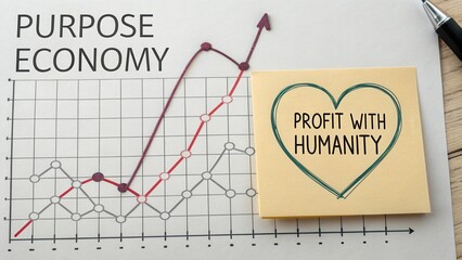 Growth Trends in Purpose Economy Featuring Profit with Humanity Handwritten on Sticky Note and Graph Representation