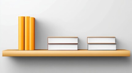Illustration of colorful books neatly arranged on wooden shelf symbolizing education knowledge and avid reading habits.